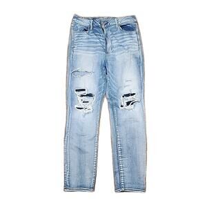 American Eagle Womens 14 Blue Super Sky High Jegging Super Stretch Distressed